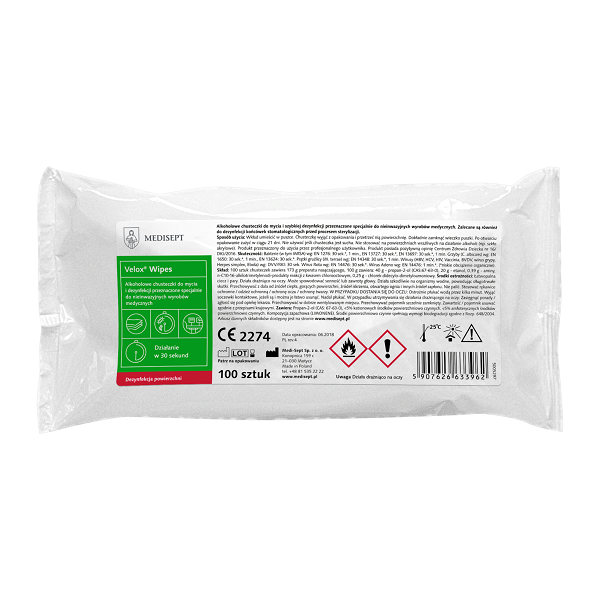 VELOX WIPES - wkład - chusteczki alkoholowe 100 szt.